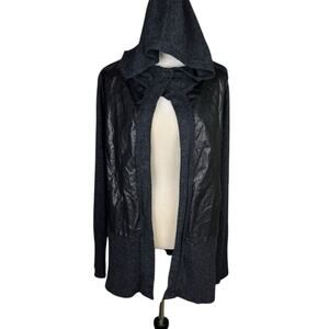 DEMOO PARKCHOONMOO Dark Gray Knit Black Leather Hooded Layering Cardigan Jacket